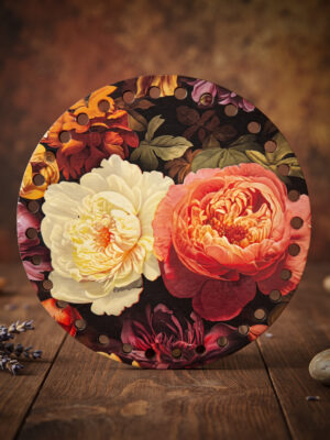Bedrukte Houten Paneel met boorgaten - Bloemen Collage| Rond | 15 cm doorsnede