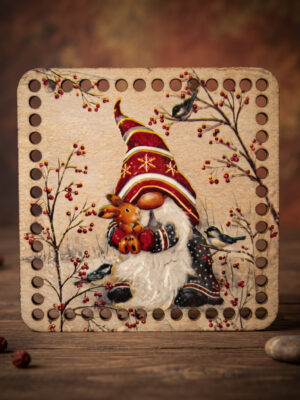 Bedrukte Houten Paneel met boorgaten - Gnome | Vierkant | 15x15 cm