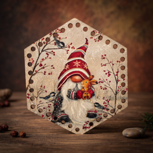 Bedrukte Houten Paneel met boorgaten - Gnome | Hexagram | 17 cm