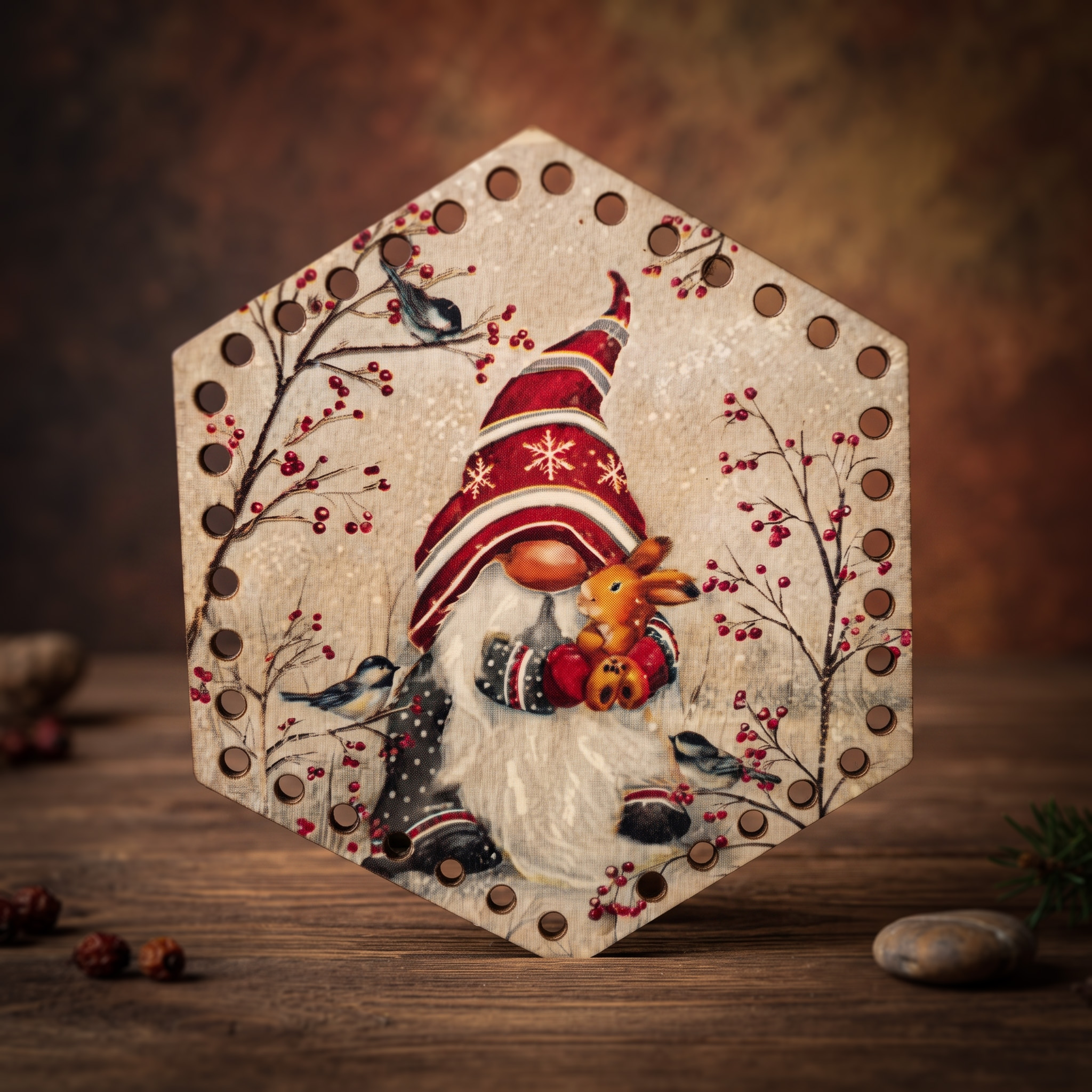 Bedrukte Houten Paneel met boorgaten - Gnome | Hexagram | 17 cm