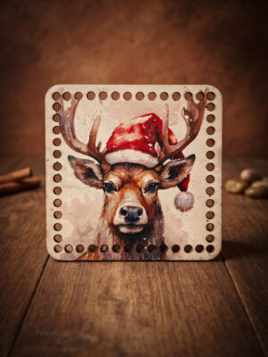 Bedrukte Houten Paneel met boorgaten - Santa Deer | Vierkant | 15x15 cm