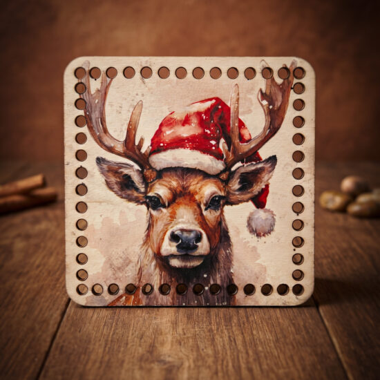 Bedrukte Houten Paneel met boorgaten - Santa Deer | Vierkant | 15x15 cm