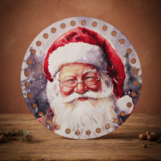 Bedrukte Houten Paneel met boorgaten - Happy Santa | Rond | 15 cm doorsnede