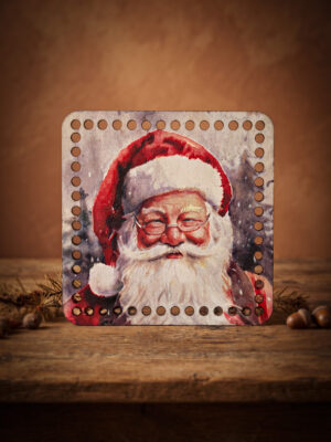 Bedrukte Houten Paneel met boorgaten - Happy Santa | Vierkant | 15x15 cm