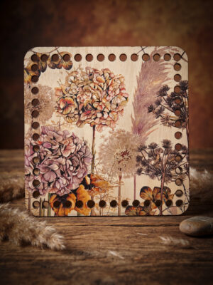 Bedrukte Houten Paneel met boorgaten - Gedroogde Hortensia | Vierkant | 15x15 cm