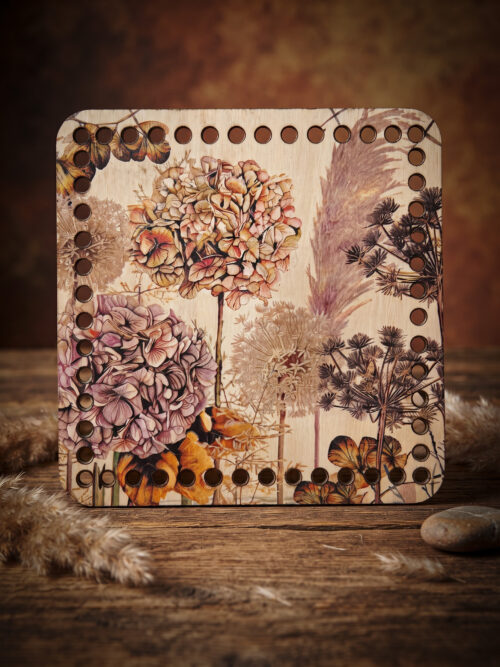 Bedrukte Houten Paneel met boorgaten - Gedroogde Hortensia | Vierkant | 15x15 cm