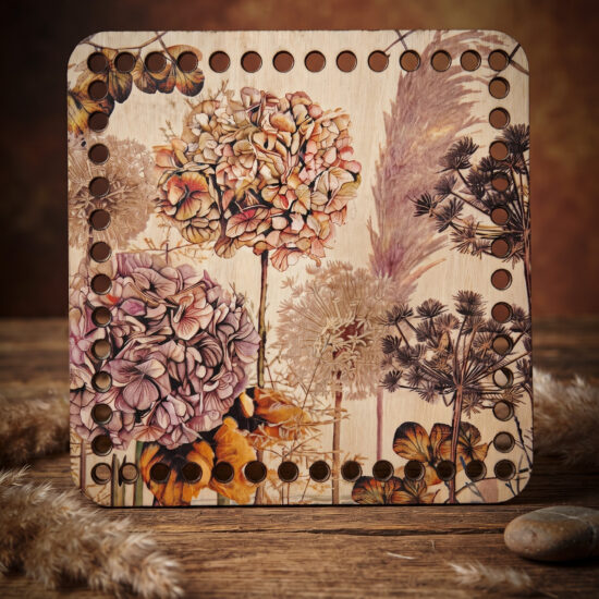 Bedrukte Houten Paneel met boorgaten - Gedroogde Hortensia | Vierkant | 15x15 cm