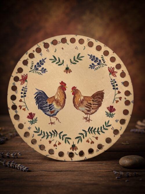 Bedrukte Houten Paneel met boorgaten - Kippen | Rond | 15 cm doorsnede