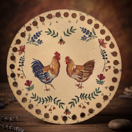 Bedrukte Houten Paneel met boorgaten - Kippen | Rond | 15 cm doorsnede