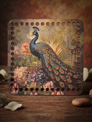 Bedrukte Houten Paneel met boorgaten - Peacock | Vierkant | 15x15 cm