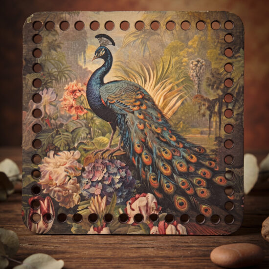 Corneeltje Wol - Houten paneel Peacock vierkant - sfeer foto Bedrukte Houten Paneel met boorgaten - Peacock | Vierkant | 15x15 cm