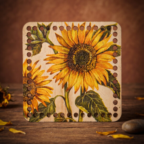 Bedrukte Houten Paneel met boorgaten - Zonnebloemen | Vierkant | 15x15 cm