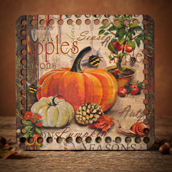 Corneeltje Wol - Houten paneel herfst pompoen - sfeer foto Bedrukte Houten Paneel met boorgaten - Herfst pompoen | Vierkant | 15x15 cm