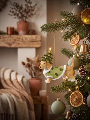 Kerstornament Teckel met Kerstboomhoed - Lifestyle Product - 3x10x6 cm - Ties de Teckel