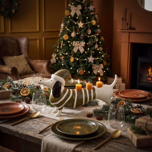 Kerstteckel met kerstmuts Kaarsenstandaard - Ties de Teckel - Lifestyle product