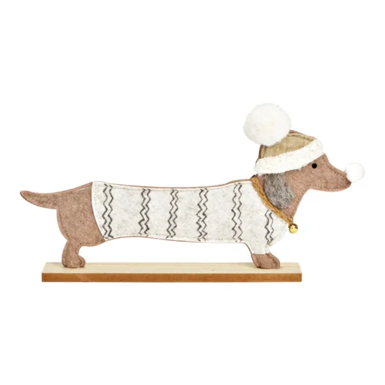 Corneeltje Wol - Kerstteckel - Vilt - Versie 2 Vilten Kerstteckel op houten voet - Ties de Teckel - Lifestyle Product