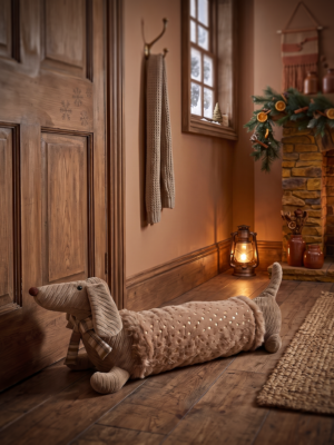 Winter-Teckel deurstop met pailletten - Lifestyle product - Ties de Teckel
