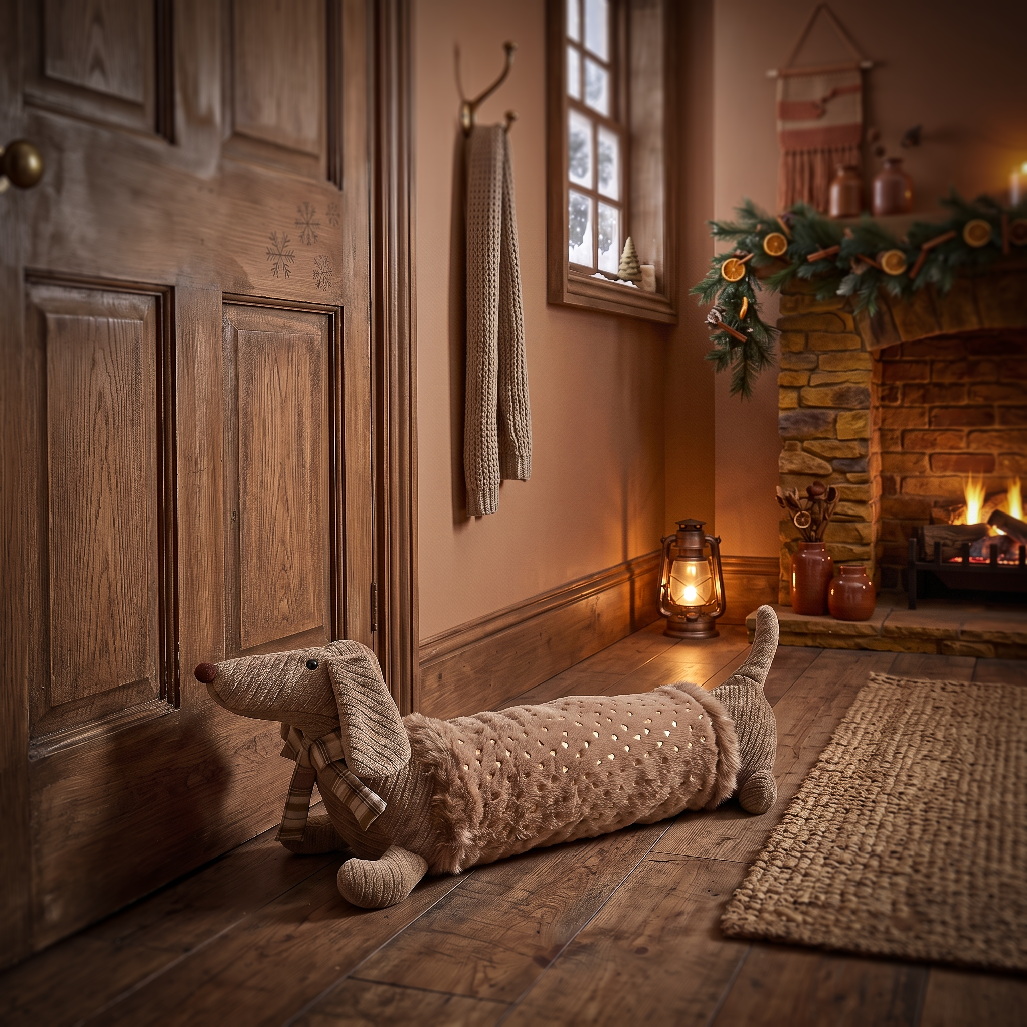 Winter-Teckel deurstop met pailletten - Lifestyle product - Ties de Teckel