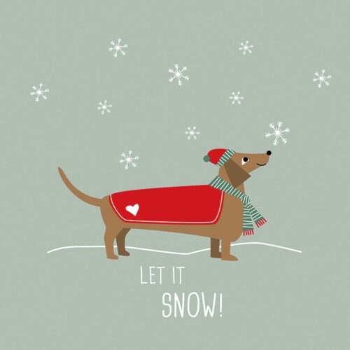 Winter Story Teckel 25x25 cm - Corneeltje Wol Servetten Teckel - Winter Story / Let it snow - 25x25cm (Cocktail servet) 20 stuks