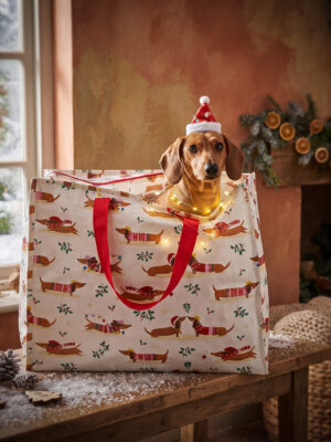 Boodschappen tas met rits (Winter Teckel design) - Ties de Teckel Lifestyle product