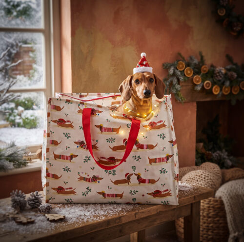 Boodschappen tas met rits (Winter Teckel design) - Ties de Teckel Lifestyle product